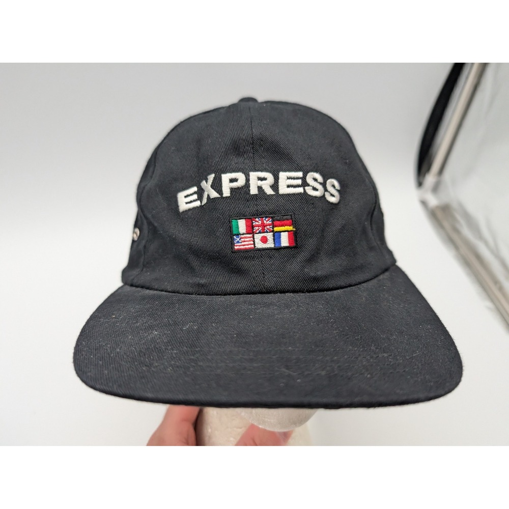 Express World Brand Est 1981 Black Baseball Cap Adjustable Strap Back USA Made
